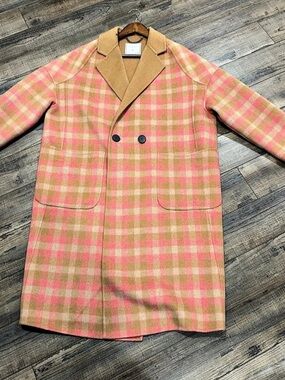 belle & bloom Ex-Boyfriend Plaid Wool Blend Coat Pink & Brown Large